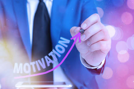 Handwriting text writing Motivation. Conceptual photo the general desire or willingness of someone to do something digital arrowhead curve rising upward denoting growth development conceptの写真素材