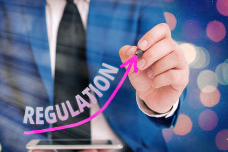Handwriting text writing Regulation. Conceptual photo the authoritative rule dealing with details or...