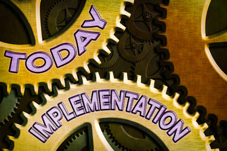 Conceptual hand writing showing Implementation. Concept meaning application of making something...