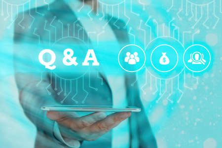 Conceptual hand writing showing Q And A. Concept meaning a period of time or an occasion when someone answers questions System administrator control, gear configuration settingsの写真素材