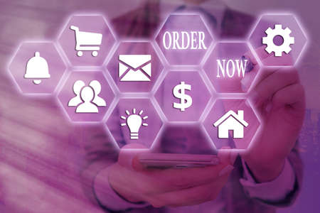 Word writing text Order Now. Business photo showcasing the activity of asking for goods or services...