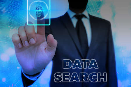 Conceptual hand writing showing Data Search. Concept meaning gathers and reports information contains specified terms Information digital technology network infographic elementsの写真素材