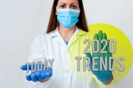 Handwriting text 2020 Trends. Conceptual photo things that is famous for short period of time in current year Laboratory blood test sample shown for medical diagnostic analysis resultの写真素材