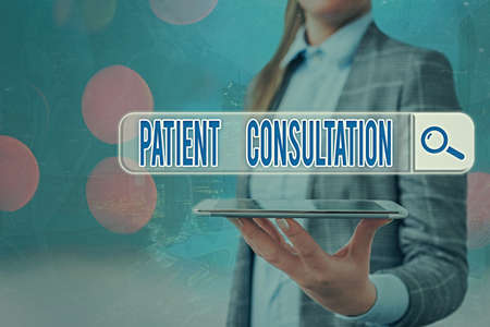 Text sign showing Patient Consultation. Business photo text examining discuss a patient and his or her condition Web search digital information futuristic technology network connectionの写真素材