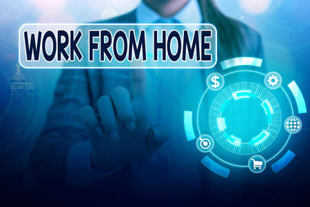 Word writing text Work From Home. Business photo showcasing communicating with the company mainly from home flexibly Information digital technology network connection infographic elements iconの写真素材