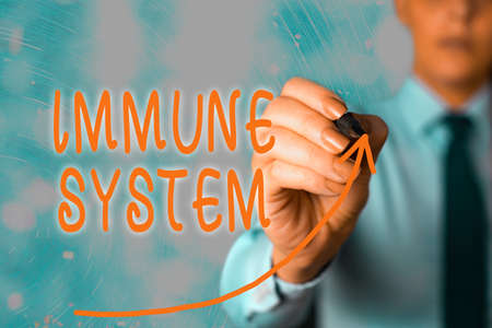 Handwriting text Immune System. Conceptual photo a bodily system that protects the body from foreign substances digital arrowhead curve rising upward denoting growth development conceptの写真素材