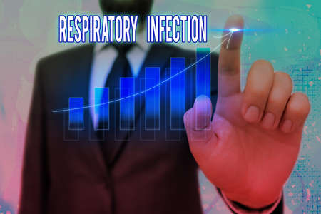 Conceptual hand writing showing Respiratory Infection. Concept meaning any infectious disease that directly affects the normal breathing Arrow symbol going upward showing significant achievementの写真素材