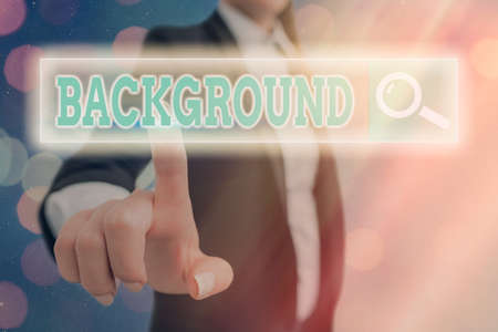 Conceptual hand writing showing Background. Concept meaning conditions that form the setting which something is experienced Web search digital futuristic technology network connectionの写真素材