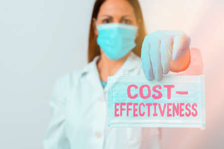 Conceptual hand writing showing Cost Effectiveness. Concept meaning degree to which something is...