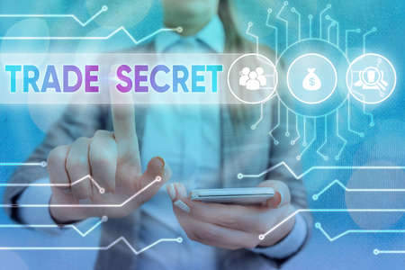 Handwriting text writing Trade Secret. Conceptual photo Confidential information about a product Intellectual property System administrator control, gear configuration settings tools conceptの写真素材