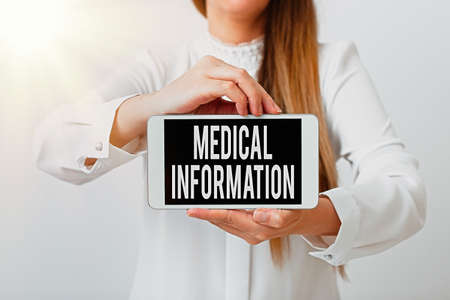 Text sign showing Medical Information. Business photo showcasing an individual demographic information and medical histories Model displaying black screen modern smartphone mock-up for personal interestの写真素材