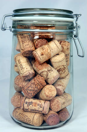 Jar filled with used wine corksの写真素材