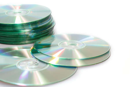 group of compact discs cd-rom on a white background 