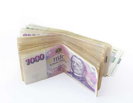 volume of czech banknotes nominal value one thousand crowns on white background