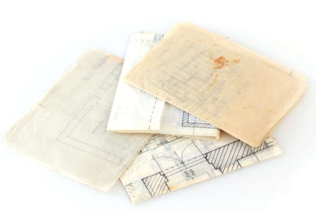 Architectural plans of the old paper tracing paper の写真素材