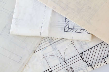 Architectural plans of the old paper tracing paper の写真素材