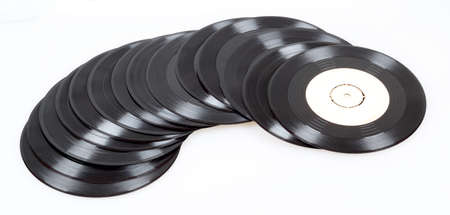 group of old small black vinyl records の写真素材