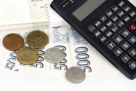 Czech money banknotes, coins and calculator, money concept