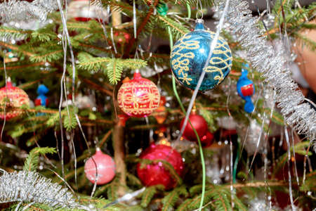 detail of decorated christmas tree with balls