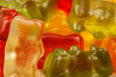 Gummy bears, Colorful jelly bear candies set isolated on whiteの写真素材