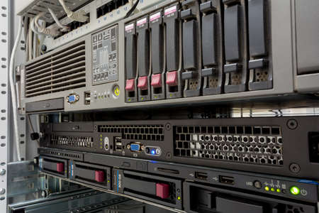 servers stack with hard drives in a datacenter for backup and data storage