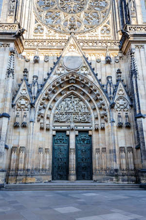 doors to famous historic st. vitus cathedral in prague czech republic, 2014の写真素材