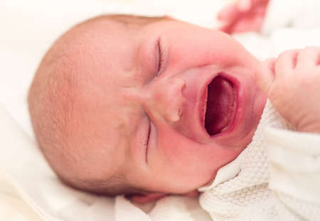crying newborn baby in the hospital - the first hours of the new lifeの写真素材