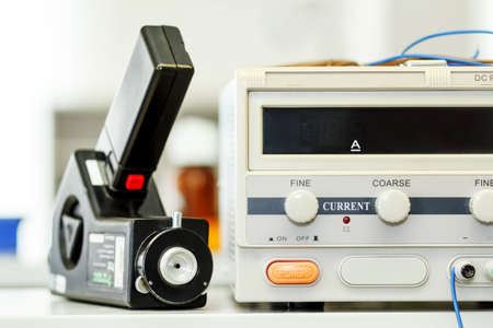 Modern fiber optic testing equipment - analyzer on white backgroundの写真素材