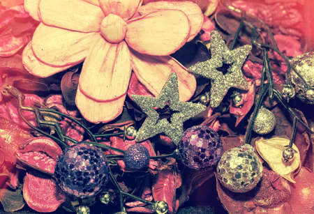 very nice christmas decoration with stars and flowersの写真素材