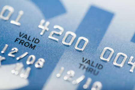close up stacking credit cards , selective focus by very shallow focusの写真素材
