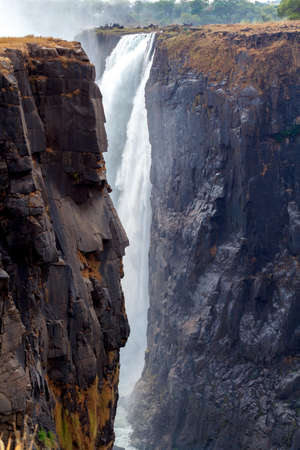 The Victoria falls is the largest curtain of water in the world (1708 meters wide). The falls and the surrounding area is the National Parks and World の写真素材