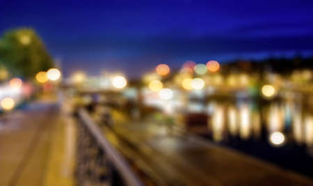 Blured lights from night Prague, view from river Vltavaの写真素材
