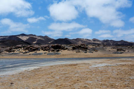 Rock formation in Namib with blue sky, landscape, Cape Cross, Namibia, Africaの写真素材