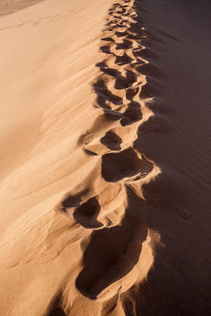 human footprints on dune in Hidden Vlei in Namib desert, best place of Namibiaの写真素材