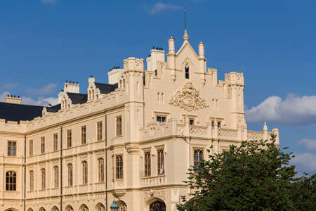 Front View of Lednice Castle at Sunset, UNESCO World Heritage in Lednice, South Moravia, Czech Republicのeditorial素材