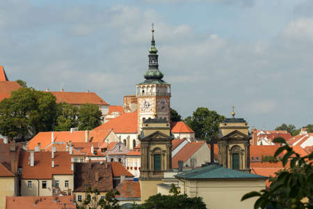 View on church in city Mikulov, South Moravia, in the Czech Republicのeditorial素材