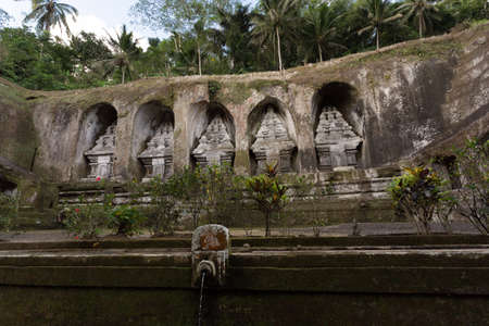 unung Kawi Temple. Gunug Kawi is an ancient temple situated in Pakerisan River, near Tampaksiring village in Bali. The archaeological complex is carved out of the living rock, dating to 11th century.の写真素材
