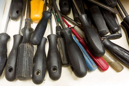 real dirty domestic DIY home workshop full of  screwdrivers, untidy, ready for work