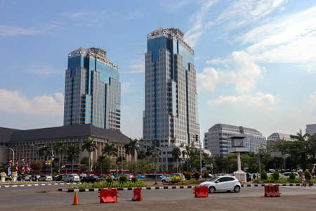 JAKARTA - August 10: Main street in central Jakarta. August 10, 2015 in Jakarta, Indonesia.のeditorial素材