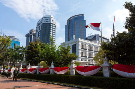 JAKARTA - August 10: Main street in central Jakarta. August 10, 2015 in Jakarta, Indonesia.のeditorial素材