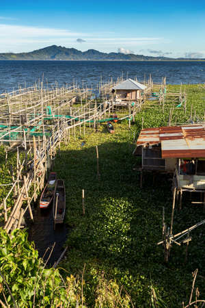 Fish farm and hatchery or nursery, Lake Tondano, Sulawesi, Indonesia (Celebes), Asiaのeditorial素材