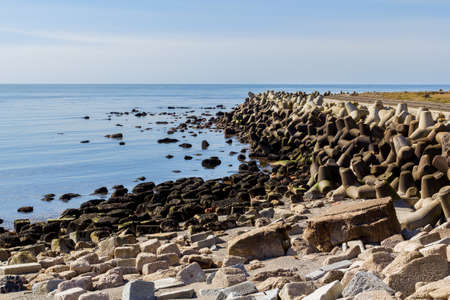 Helgoland sea breakwater, Tetrapod used for concrete protect the beach on the island of Helgoland,...