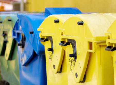 recycling container, waste sorting concept, outdoor. Separate collection systems for garbage....