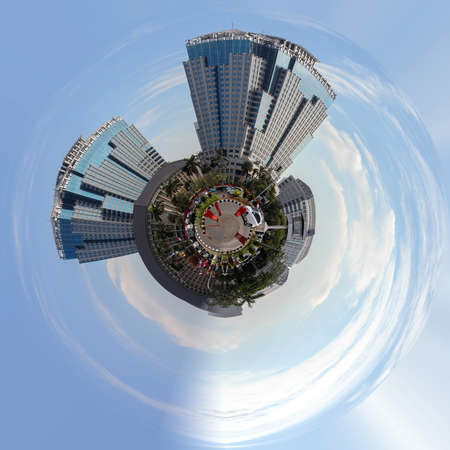 Planet of Main street in central Jakarta Indonesia. Little planet with cityscape concept. Tiny planet projection.の写真素材