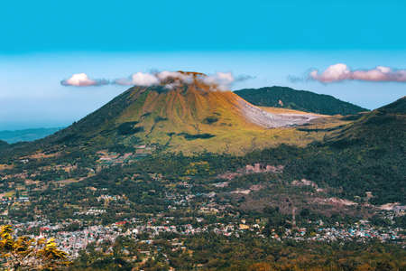 View from Mahawu volcano on the island of Sulawesi in Indonesia has a tiny crater lake. This part of...