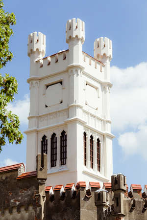 Ruins of state castle, Cesky Rudolec, Castle is also known as Small famous White castle Hluboka, sunny day with blue sky. The Infinite Beauty Of Decayの写真素材