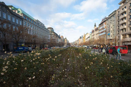 PRAGUE, CZECH REPUBLIC - DECEMBER 3, 2016: Peoples on the famous advent Christmas market at Wenceslas square. December 3, 2016 Prague, Czech Republic.のeditorial素材