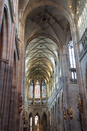 PRAGUE, CZECH REPUBLIC - DECEMBER 3, 2016: Interior of Prague's Gothic jewel, St. Vitus Cathedral at Prague Castle. December 3, 2016 Prague, Czech Republic.のeditorial素材