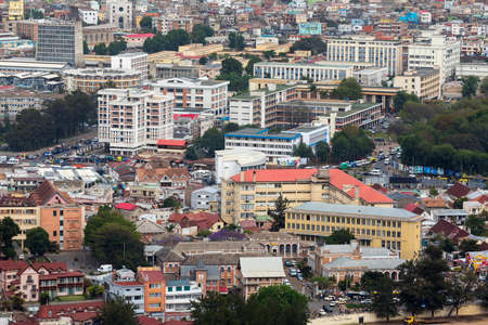 Antananarivo, french name Tananarive, short name Tana,  Very poor capital and largest city in Madagascar, Madagasikara republic. View from top to Central Antananarivo cityscape.の写真素材
