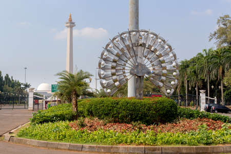 National Monument in the center of Merdeka Square, Jakarta, Indonesiaのeditorial素材